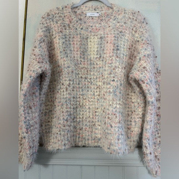 LUSH Pastel Knit Cozy Multicolor Sweater Pink Blue Cream Size Medium - Picture 3 of 9